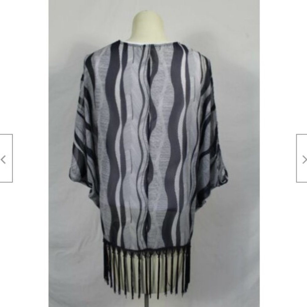 One Urban Day Navy Blue Boho Fringe Kimono Vest XL - Picture 4 of 5